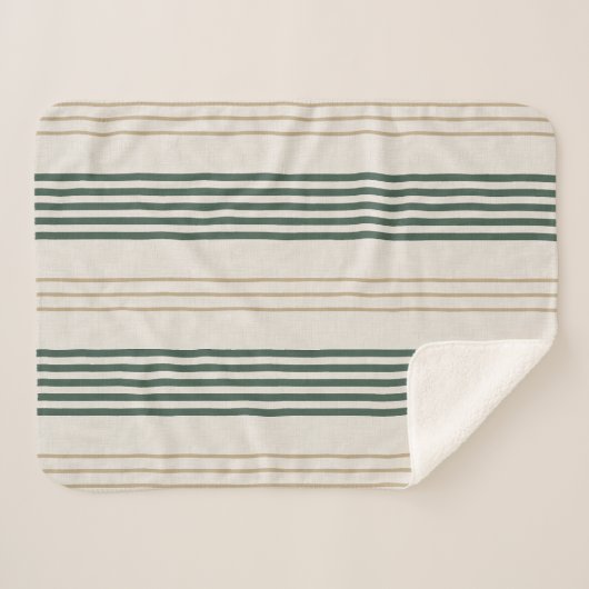 Modern Green Ticking Stripe Linen Texture Sherpa Deken (Voorkant (horizontaal))