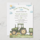 Modern Green Tractor 1st Birthday Party Kaart (Voorkant)
