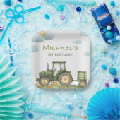 Modern Green Tractor 1st Birthday Party Papieren Bordje (Feest)