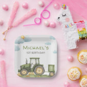 Modern Green Tractor 1st Birthday Party Papieren Bordje (Feest)