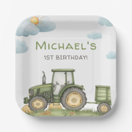 Modern Green Tractor 1st Birthday Party Papieren Bordje
