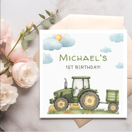 Modern Green Tractor 1st Birthday Party Servet