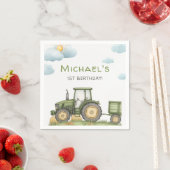 Modern Green Tractor 1st Birthday Party Servet (Insitu)