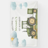 Modern Green Tractor 1st Birthday Party Spandoek (Verticaal)