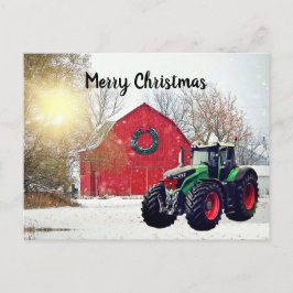  Modern Green Tractor in Barnyard kerst  Briefkaart