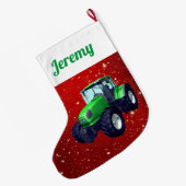 Modern Green Tractor op rood Grote Kerstsok (Achterkant (Hangend))