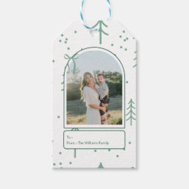 Modern Green Tree Family Photo Holiday Cadeaulabel