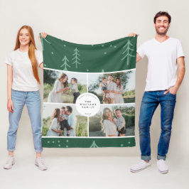 Modern Green Tree Family Photo Holiday Fleece Deken
