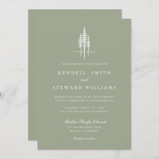 Modern Green Tree Forest rustieke bruiloft uitnodi Kaart (Voorkant / Achterkant)