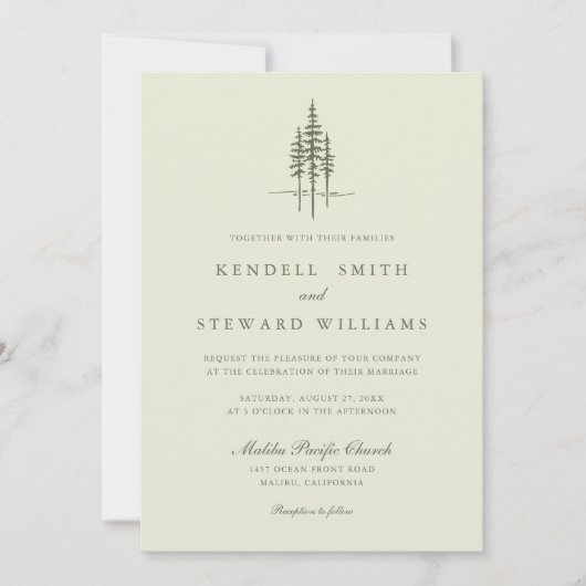 Modern Green Tree Forest rustieke bruiloft uitnodi Kaart (Voorkant)