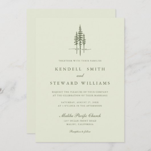 Modern Green Tree Forest rustieke bruiloft uitnodi Kaart (Voorkant / Achterkant)