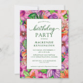 Modern Green Tropical Floral Birthday Party Kaart (Voorkant)