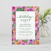 Modern Green Tropical Floral Birthday Party Kaart (Staand voorkant)