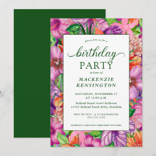 Modern Green Tropical Floral Birthday Party Kaart
