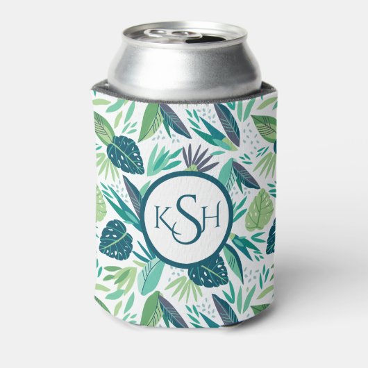 Modern Green Tropical Leafs Pattern Blikjeskoeler (Blikje Achterkant)