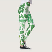 Modern Green Tropical Leafs Pattern Leggings (Rechts)