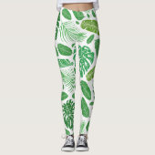 Modern Green Tropical Leafs Pattern Leggings (Voorkant)