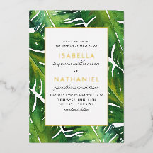 Modern Green Tropical Leaves Wedding
