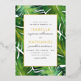Modern Green Tropical Leaves Wedding Folie Uitnodiging