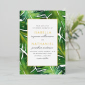 Modern Green Tropical Leaves Wedding Folie Uitnodiging (Staand Voorkant)