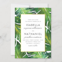 Modern Green Tropical Leaves Wedding