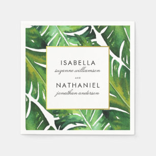 Modern Green Tropical Leaves Wedding Servet
