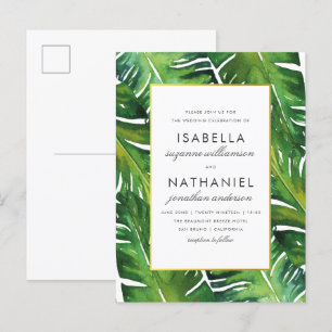Modern Green Tropical Leaves Wedding Uitnodiging Briefkaart