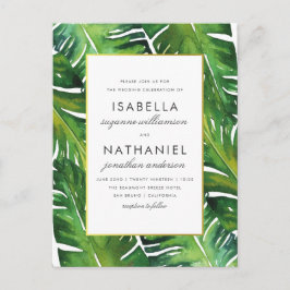 Modern Green Tropical Leaves Wedding Uitnodiging Briefkaart