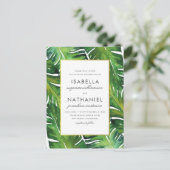 Modern Green Tropical Leaves Wedding Uitnodiging Briefkaart (Staand voorkant)