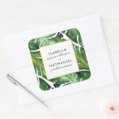 Modern Green Tropical Leaves Wedding Vierkante Sticker (Envelop)