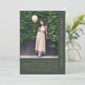 Modern Green Two Photo Graduation Party Invitation Kaart (Staand voorkant)