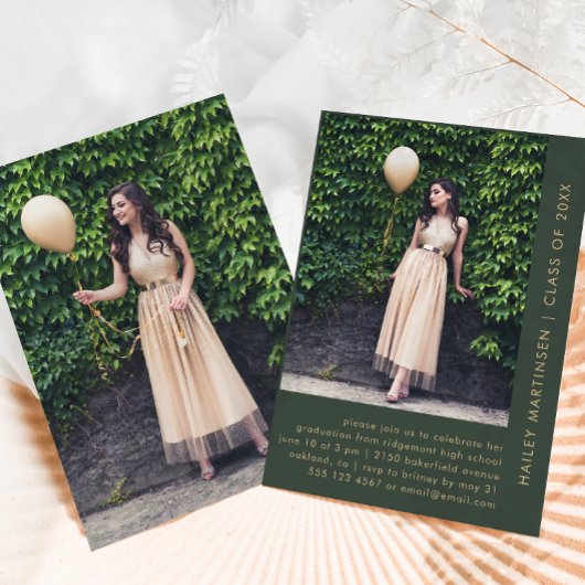 Modern Green Two Photo Graduation Party Invitation Kaart