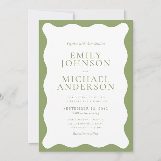 Modern Green Wavy Frame Wedding Invitation Kaart (Voorkant)