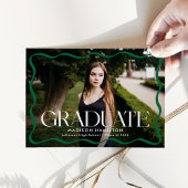 Modern Green Wavy Lijst Afstuderen Foto Afstuderen Aankondiging