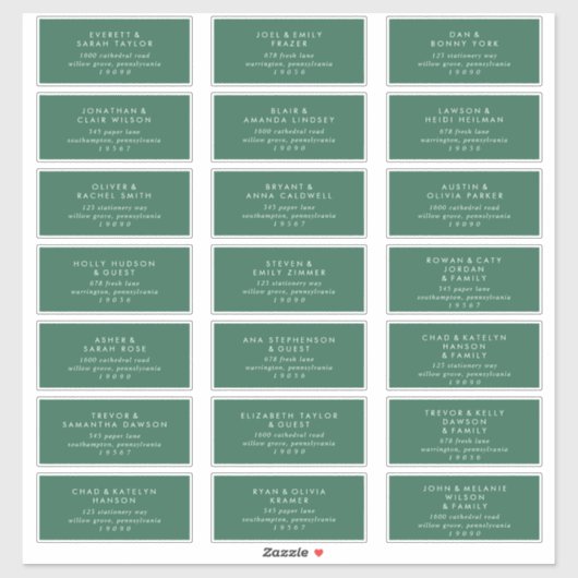Modern Green Wedding Guest Adresetiketten Sticker (Vel)