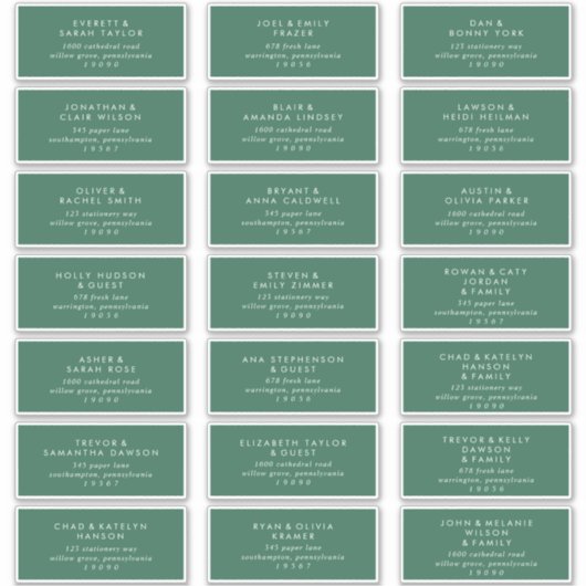 Modern Green Wedding Guest Adresetiketten Sticker (Voorkant)