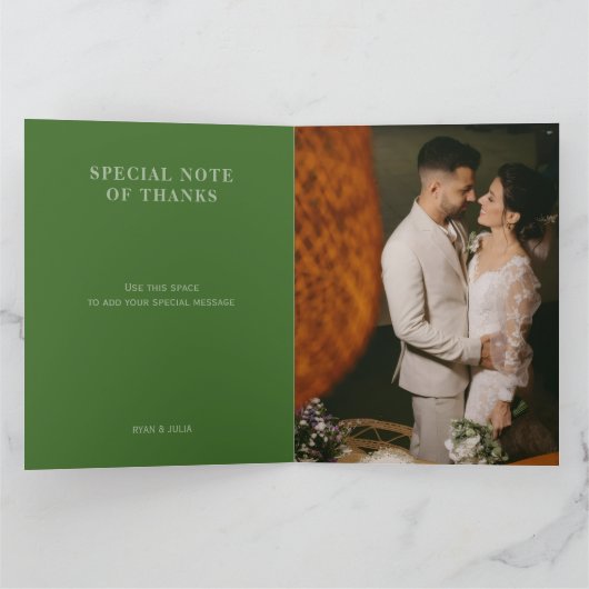 Modern Green Wedding Voeg foto toe Dank u kaart (Binnen)