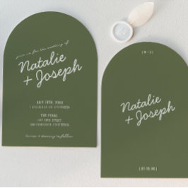 Modern Green Whimsical Summer Arched Wedding Kaart