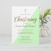 Modern Green White Gold Christening baby Boy Kaart (Staand voorkant)