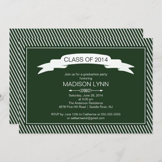 Modern Green White Graduation Party Invitation Kaart (Voorkant / Achterkant)