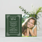 Modern Green White Photo Graduation Party nodigt u Kaart (Staand voorkant)