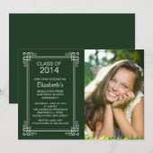Modern Green White Photo Graduation Party nodigt u Kaart (Voorkant / Achterkant)