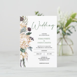 Modern Green White Protea Wedding Invitation Kaart