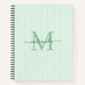 Modern Green & White Stripes Monogram Name Notitieboek (Voorkant)