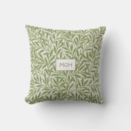 Modern Green Willow Leaves Monogram Kussen