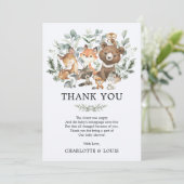 Modern Green Woodland Animals Baby shower Bedankkaart (Staand voorkant)