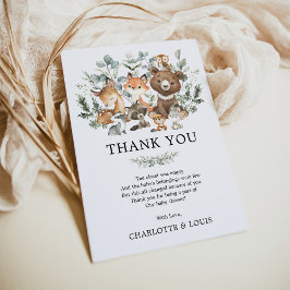 Modern Green Woodland Animals Baby shower Bedankkaart