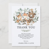 Modern Green Woodland Animals Baby shower Bedankkaart (Voorkant)