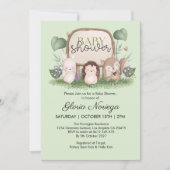 Modern Green Woodland Animals Baby shower Kaart (Voorkant)