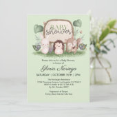 Modern Green Woodland Animals Baby shower Kaart (Staand voorkant)